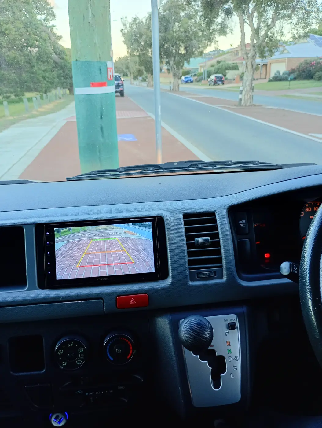 Inside the Mamba Services van, showing the dashboard and reversing camera